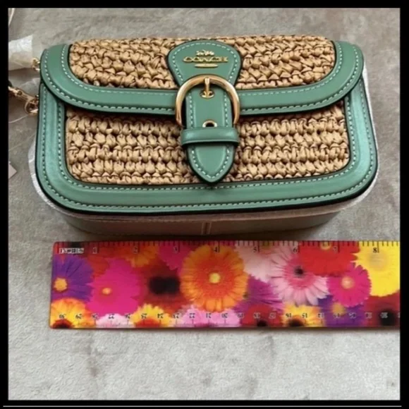 NWT NEW PRISTINE! *Coach* Seagrass Green Leather Crossbody Straw Summer Chain